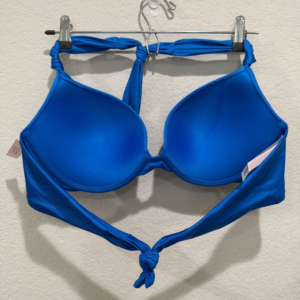 Victoria's Secret Swim Bikini Set Top Bottom Large Blue 36D Push Up Cheeky NEW - Picture 4 of 7